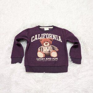 Zara Girls Crew neck Long Sleeve Purple Teddy Prints SweatShirt for 12-18M NWOT